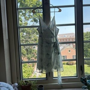 Altar’d State wrapping mini dress women’s size L ditsy shite green blue yellow